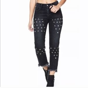 Carmar Black Studded Fringe Cropped Button Fly Jeans Size 25